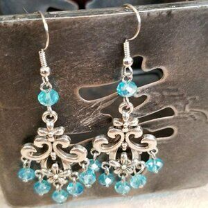 Victorian Crystal Scroll Chandelier Drop Earrings